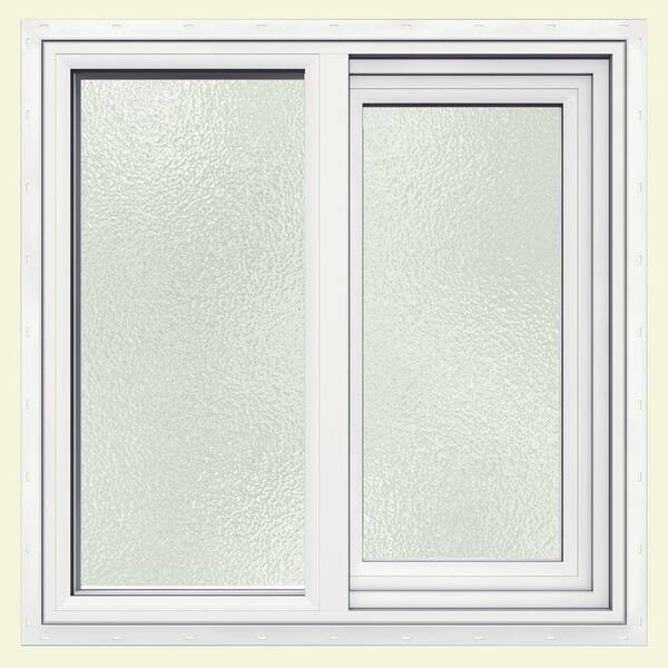 JELD-WEN 35.5 in. x 11.5 in. V-1500 Series White Vinyl Left-Handed Sliding Window with Obscure Glass and Screen