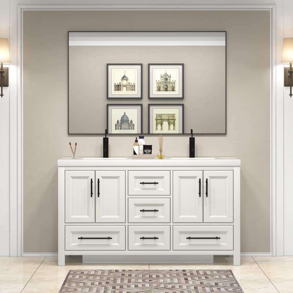 VIV 59 in. W x 20 in. D x 35 in. H Double Sink Freestanding Bath Vanity in White with White Acrylic Top price history on PriceWatchPro