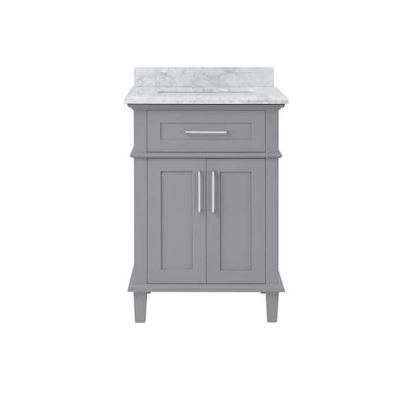 Sonoma 24 in. Single Sink Pebble Gray Bath Vanity with Carrara Marble Top (Assembled)