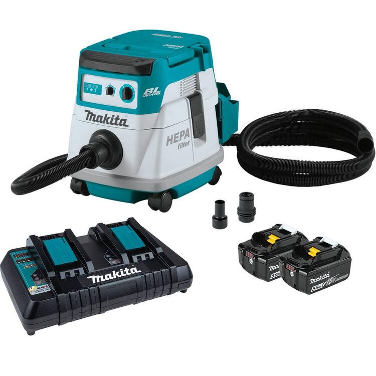 Makita 18V X2 LXT Lithium-Ion (36V) Brushless Cordless 2.1 Gallon Dry Dust Extractor kit, 5.0Ah