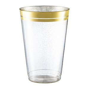 14 oz. 2 Line Gold Rim Gold Glitter Disposable Plastic Cups, Party, Cold Drinks, (100/Pack)