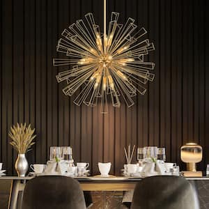 Ellis 18-Light 33.8 in.W Gold Modern Cluster Sputnik Pendant Geometric Starburst Firework Sphere Chandelier