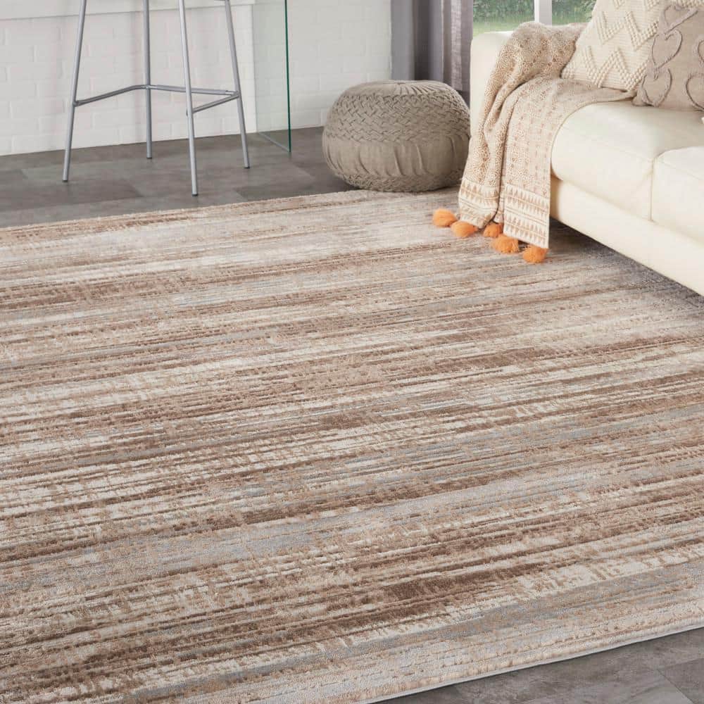 Ivory Grey Abstract Synthetic Rectangular Area Rug 8' x 11'