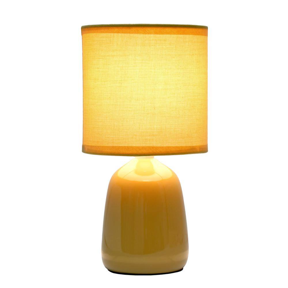 Mustard Yellow Ceramic Thimble Base Table Lamp with Fabric Shade