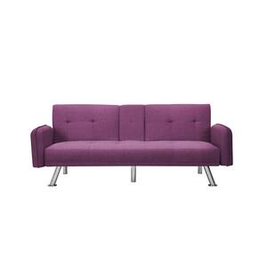 74.8 L x 30.3 W inch Square Arm Polyester Upholstery Material Straight Sleeper sofa(Dual purpose）Purple
