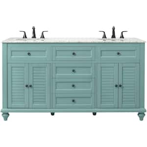 Hamilton Shutter 61 in. W x 22 in. D Double Bath Vanity in Sea Glass with Granite Vanity Top in Gray with White Sink