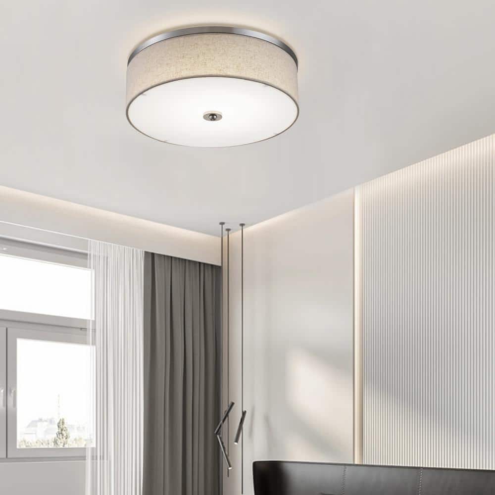 15" Brushed Nickel LED Drum Flush Mount Ceiling Light