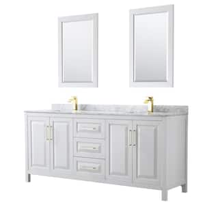 80 in. W x 22 in. D x 35.75 in. H Double Sink Bath Vanity in White with White Carrara Marble Top and 24 in. Mirrors