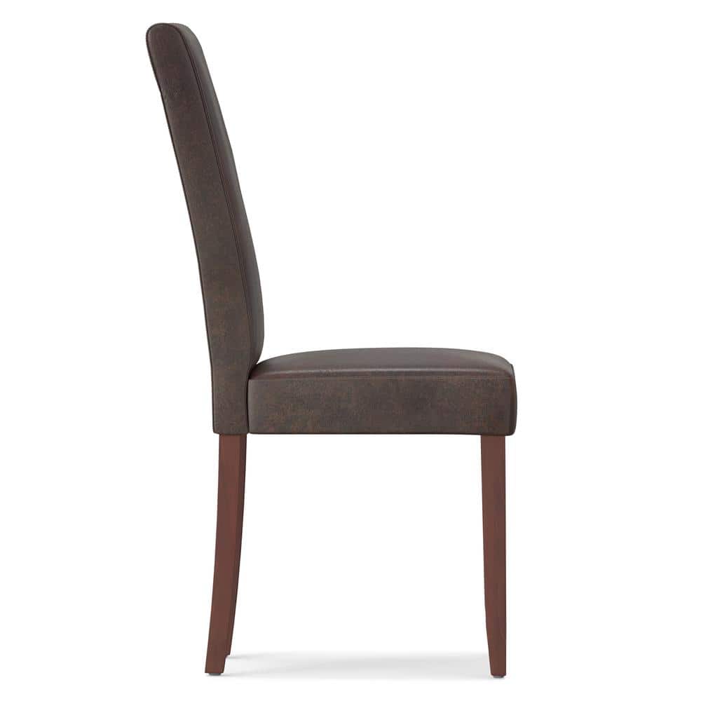 Distressed Brown Faux Leather Parsons Dining Chairs, Set of 2