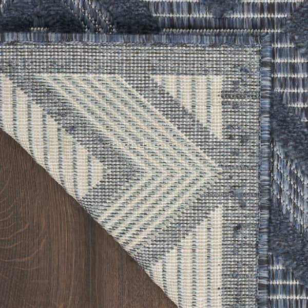 Navy Blue 7 ft. x 10 ft. Woven Abstract Polyester Rectangle Indoor/Outdoor Area Rug