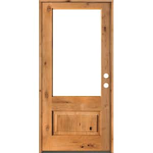 36 in. x 80 in. Modern Farmhouse Knotty Alder Left-Hand/Inswing 3/4 Lite Clear Glass Clear Stain Wood Prehung Front Door