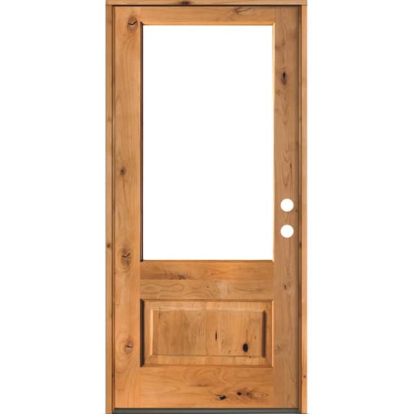 36 in. x 80 in. Modern Farmhouse Knotty Alder Left-Hand/Inswing 3/4 Lite Clear Glass Clear Stain Wood Prehung Front Door