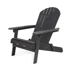 Dark Gray Wood Lounge Patio Chair for Garden Outdoor Wooden Folding Adirondack Chair 1-Piece