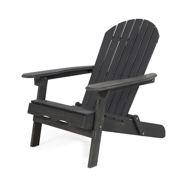 Sudzendf Dark Gray Wood Lounge Patio Chair for Garden Outdoor Wooden Folding Adirondack Chair 1-Piece