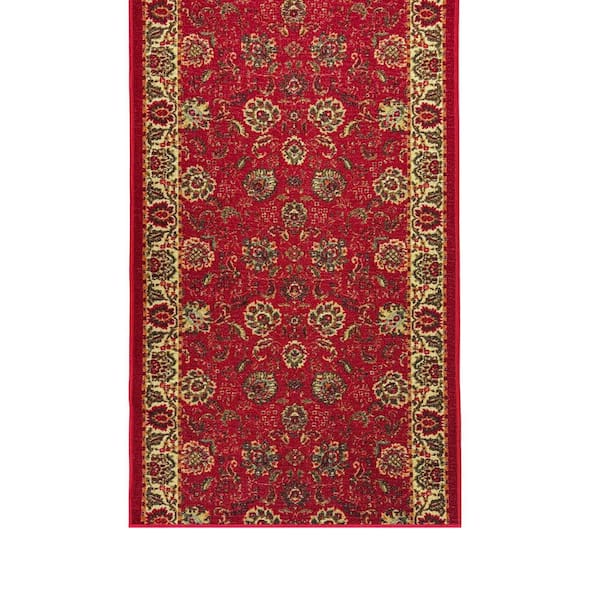 Homeline Non-Slip Rubberback 3 ft. x 47 ft. Oriental Indoor Dark Red Runner Rug