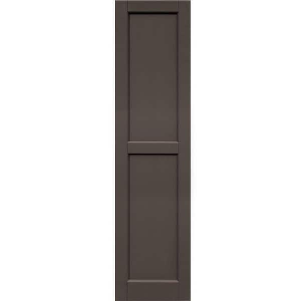Winworks Wood Composite 15 in. x 60 in. Contemporary Flat Panel Shutters Pair #641 Walnut