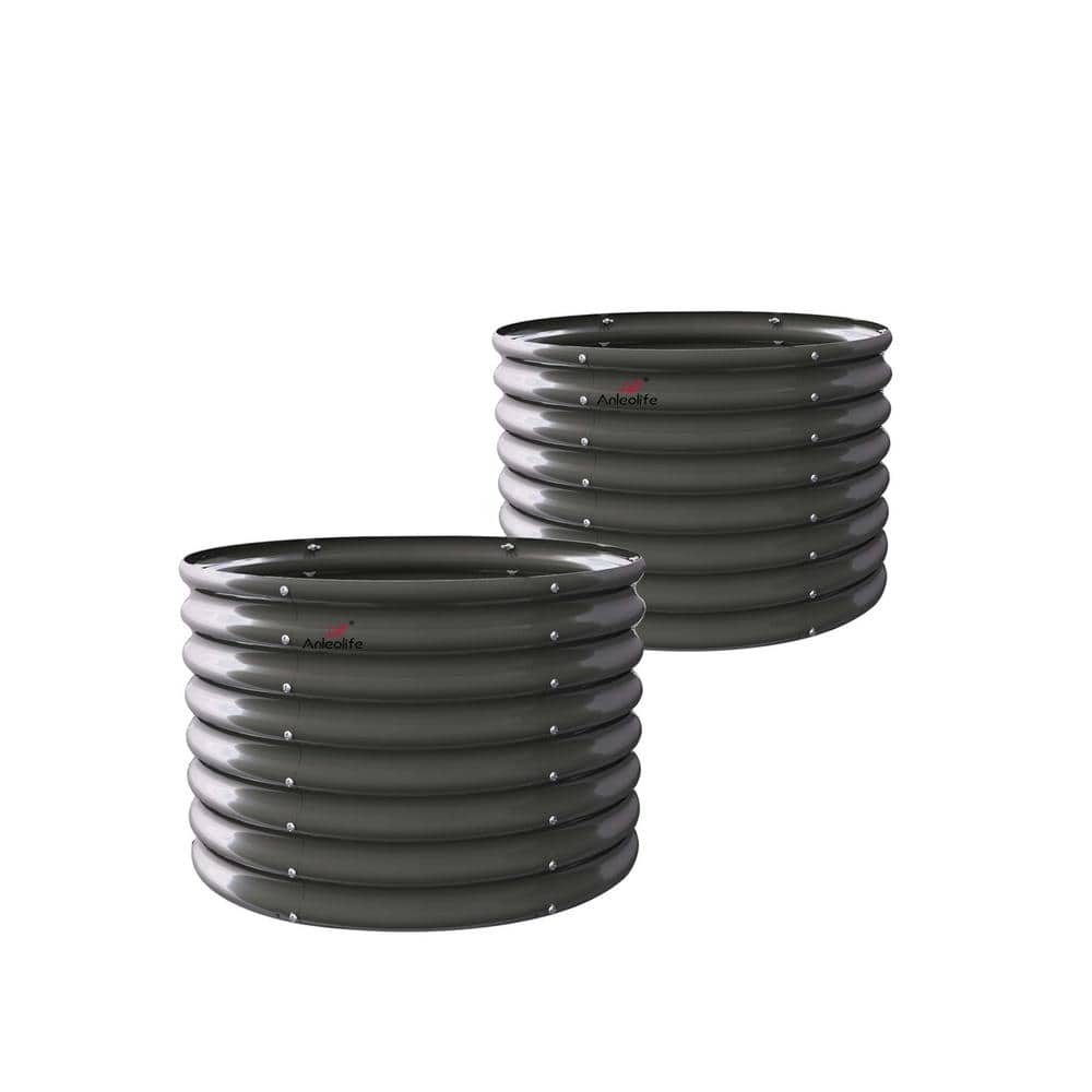 Large 35 in. Dia Round Outdoor Metal Planter Box, Galvanized Raised Garden 