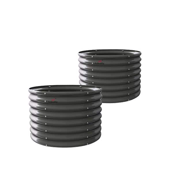 Unbranded Large 35 in. Dia Round Outdoor Metal Planter Box, Galvanized Raised Garden Beds for Planting Vegetables, 6-Pack, Gray