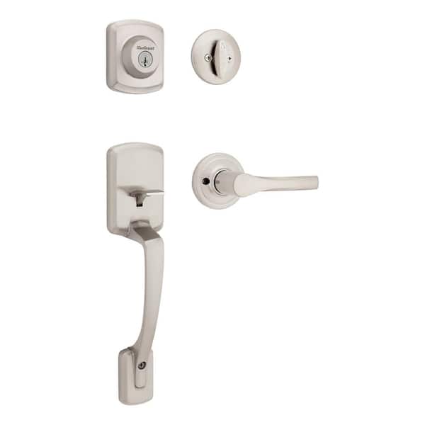 Kwikset Henley Satin Nickel Single Cylinder Door Handleset with Round Handle Featuring SmartKey Security