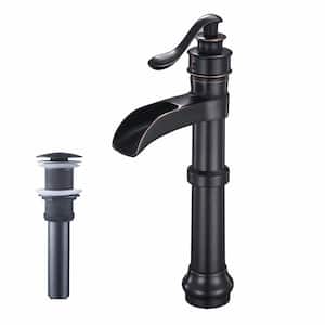 Single Handle Single Hole Waterfall Bathroom Vessel Sink Faucet with Pop-Up Drain Assembly in Oil Rubbed Bronze