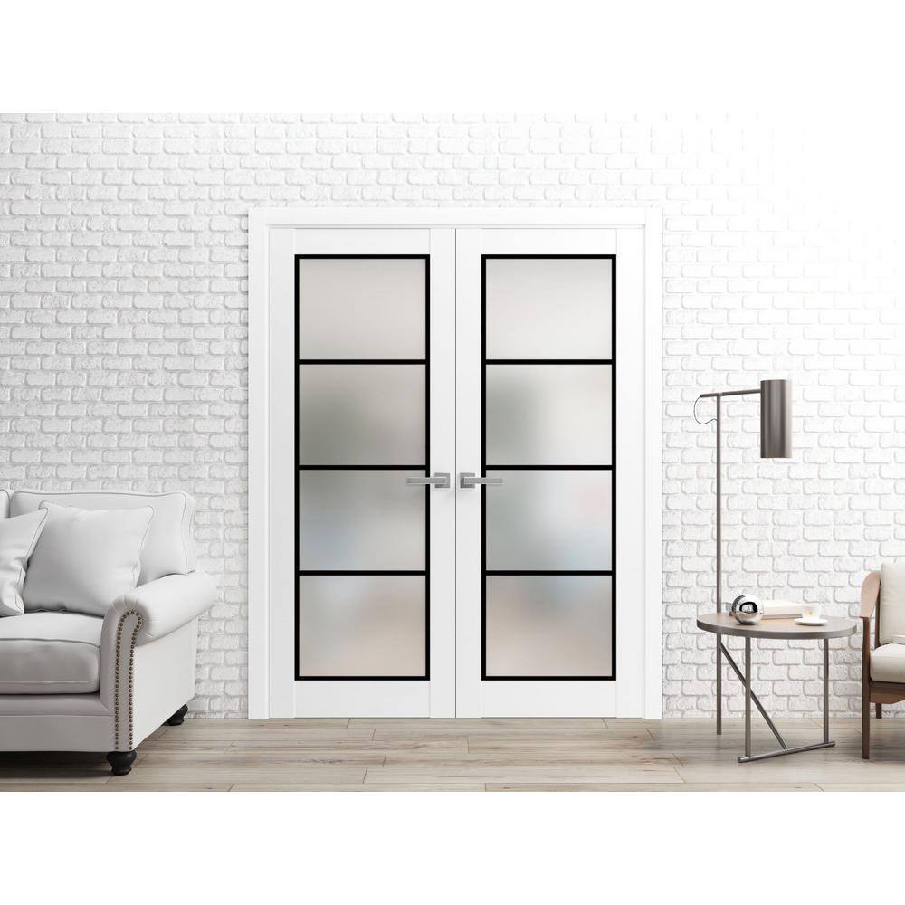 White Silk 60 x 96 Inch French Double Doors with Frosted Glass