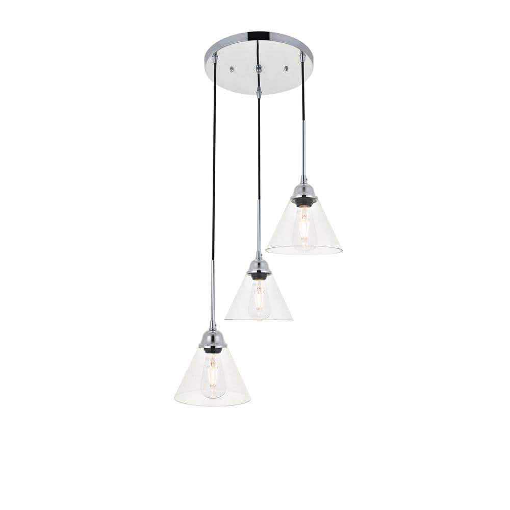 Timeless Home Haas 3-Light Pendant in Chrome with 7.3 in. W x 5.5 in. H Cle