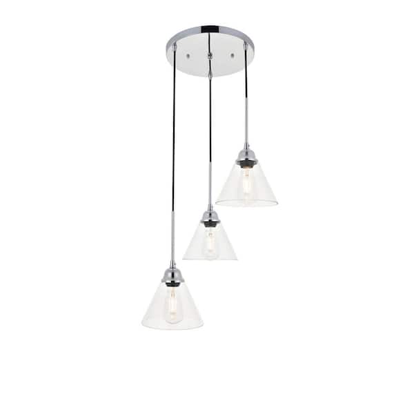 Unbranded Timeless Home Haas 3-Light Pendant in Chrome with 7.3 in. W x 5.5 in. H Clear Glass Shade