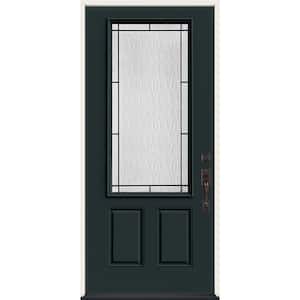 36 in. x 80 in. Left-Hand/Inswing 3/4 Lite Wendover Decorative Glass Marine Steel Prehung Front Door