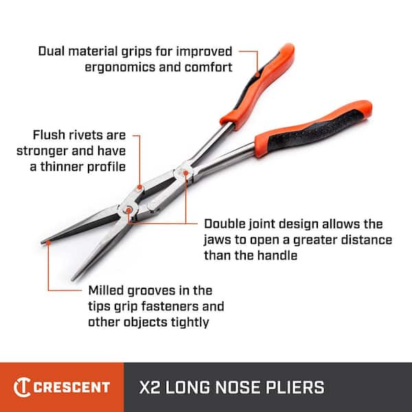 BETA 010090008 - 1009L/A Extra long needle knurled nose pliers for special  operations with slip-proof double layer PVC coated handles (multi-pack)