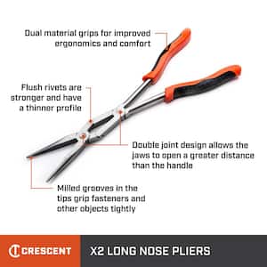 13 in. X2 Double Compound Long Reach Long Nose Pliers with Dual Material Handle