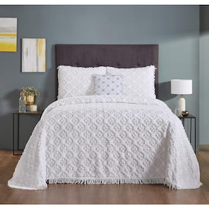 Charleston Collection 4-Piece White Queen 100% Cotton Bedspread Set