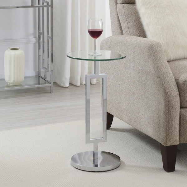 Town Square 12 in. W Chrome Round Glass Martini End Table