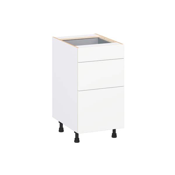 Timberline 18 in. W x 24 in. D x 34.5 in. H Assembled Slab Drawer Base Kitchen Cabinet in Bright White with 3-Drawers