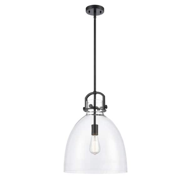 Innovations Newton Bell 1-Light Matte Black Shaded Pendant Light with Clear Glass Shade