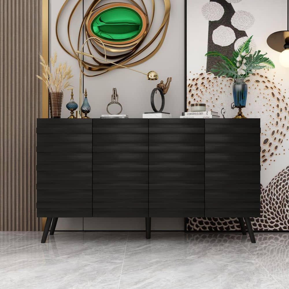MOFU　シェルフ FUFU&GAGA Black Paint Wood 31.4 in. H Storage Cabinet with