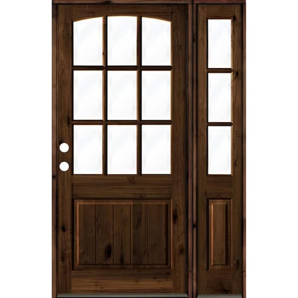 Krosswood Doors 56 in. x 96 in. Alder Right-Hand/Inswing 9-Lite Clear Glass Red Mahogany Stain Wood Prehung Front Door/Right Sidelite