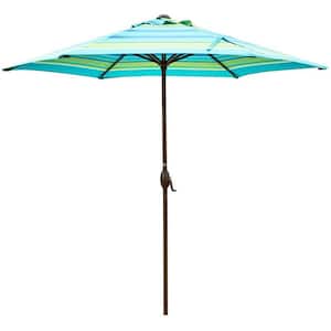 9 ft. Market Outdoor Patio Umbrella with Push Button Tilt and Crank, Turquoise Stripe