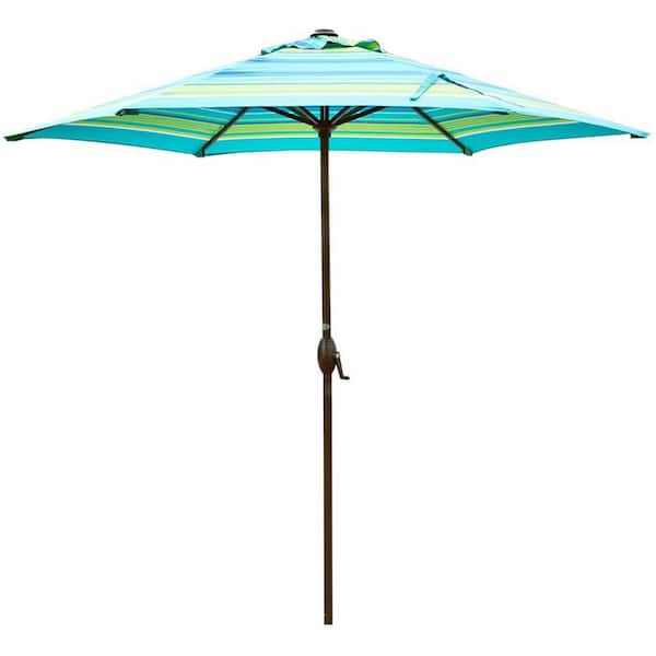 Abba Patio 9 ft. Market Outdoor Patio Umbrella with Push Button Tilt and Crank, Turquoise Stripe