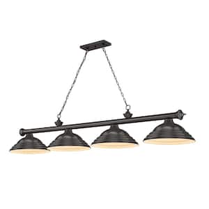 Cordon 4-Light Bronze with Stepped Bronze Shade Billiard Light with No Bulbs Included