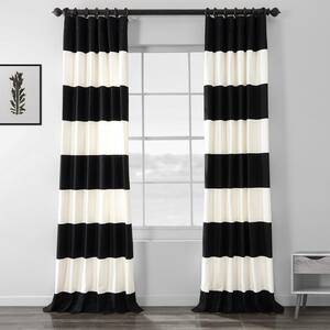 Onyx Black/Off White Striped Rod Pocket Room Darkening Curtain - 50 in. W x 96 in. L