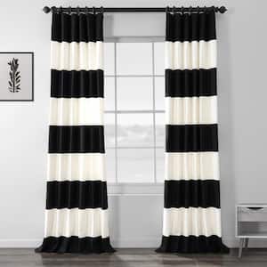 Onyx Black and Off White Striped Rod Pocket Room Darkening Curtain - 50 in. W x 84 in. L (1 Panel)