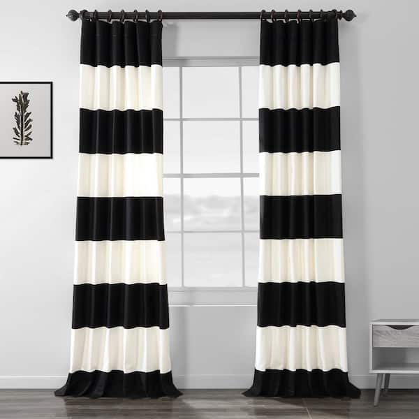 Exclusive Fabrics & Furnishings Onyx Black and Off White Striped Rod Pocket Room Darkening Curtain - 50 in. W x 96 in. L (1 Panel)