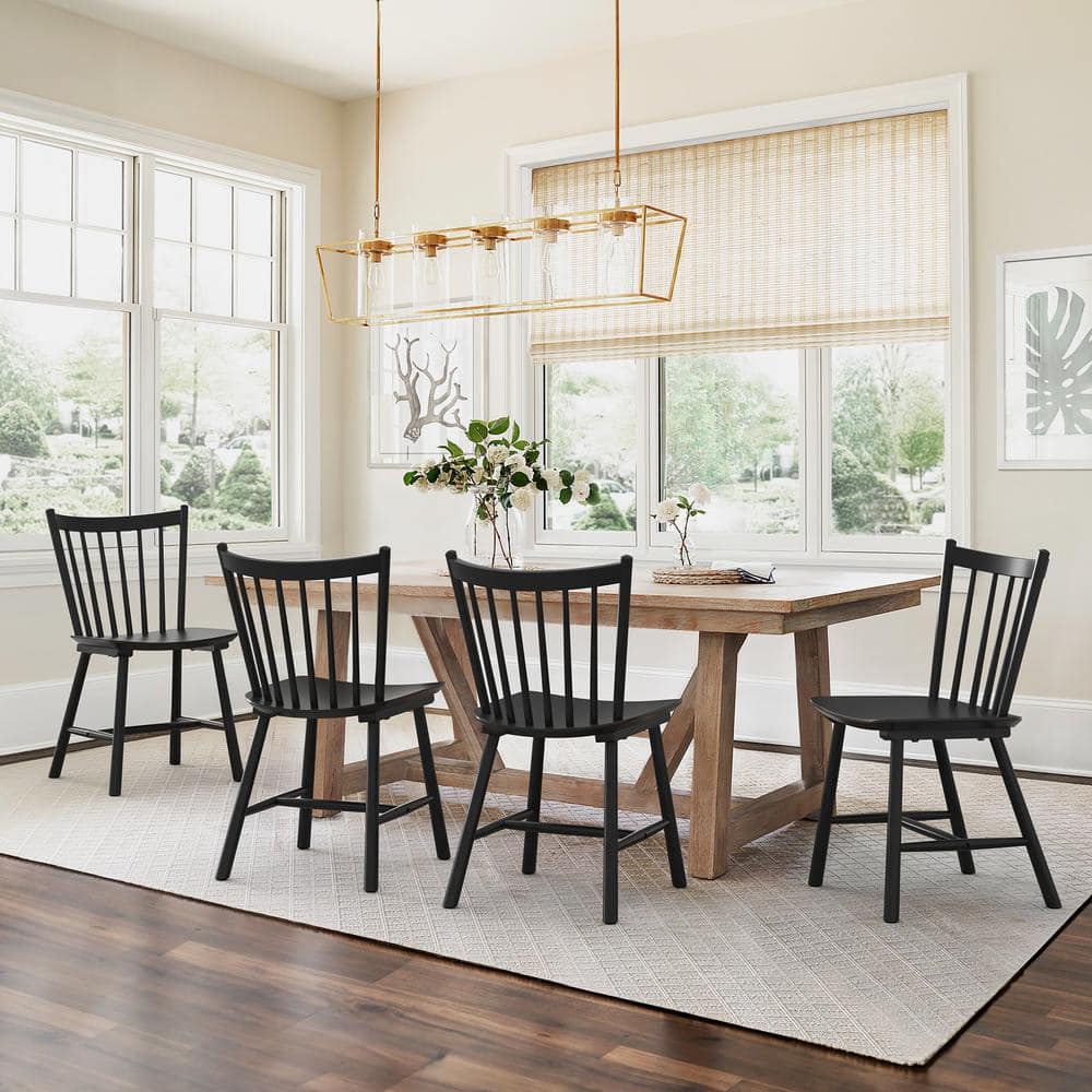 LUE BONA Winston Black Classic Windsor Dining Chair Solid Wood Farmhouse Dining Chair with Spindle Back Set of 4 WSD BLACK 2 The Home Depot
