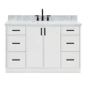 Kelly 55 in. W x 22 in. D x 36 in. H Single Sink Bath Vanity in White with Italian Carrara Marble Top