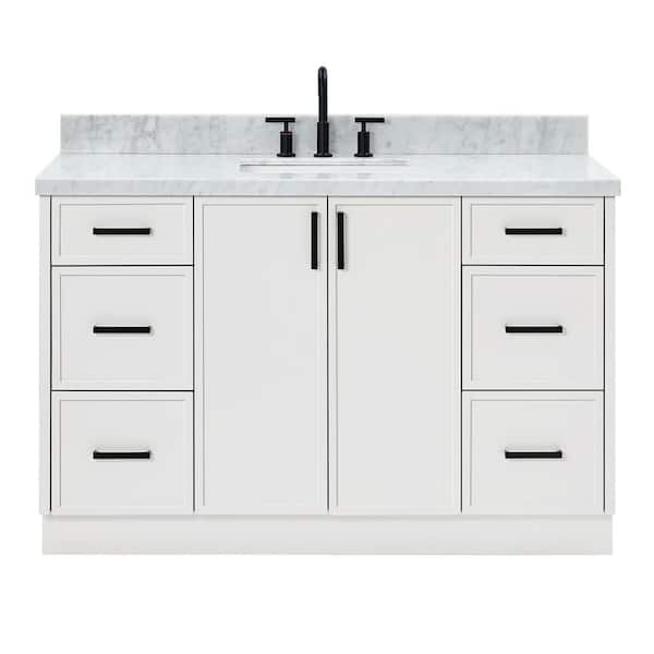 Kelly 55 in. W x 22 in. D x 36 in. H Single Sink Bath Vanity in White with Italian Carrara Marble Top