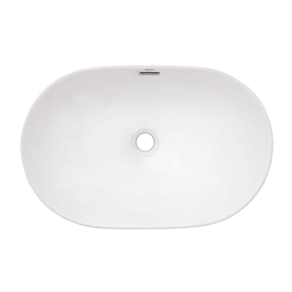 Ruvati 24'' White Ceramic Oval Bathroom Sink with Overflow