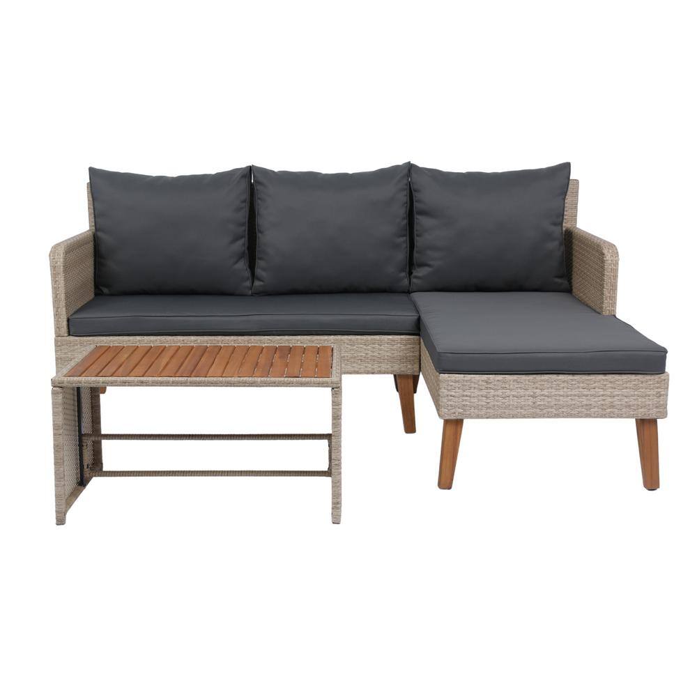 3-Piece Wicker Outdoor Patio Conversation Sectional Sofa Seating Set with Gray Cushions and Coffee Table price history on PriceWatchPro