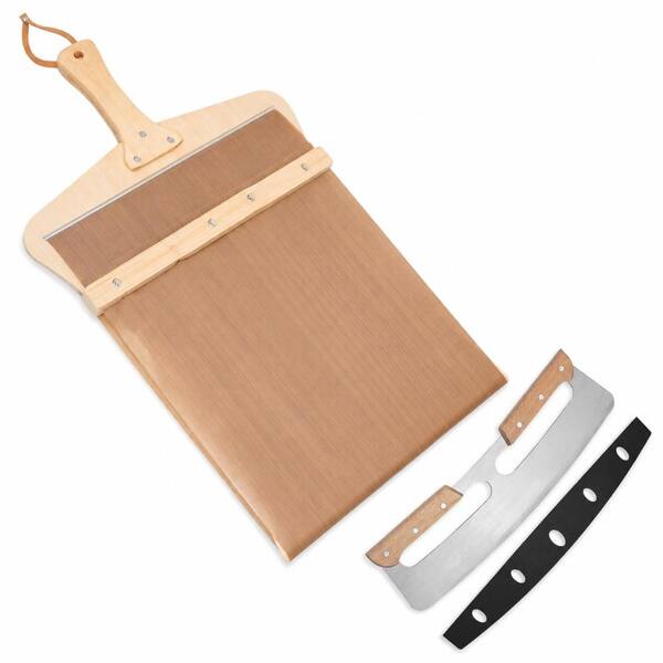 22 x 12 in. Natural Bamboo Pizza Peel with Sliding Spatula and Detachable Rocker Cutter Indoor Outdoor