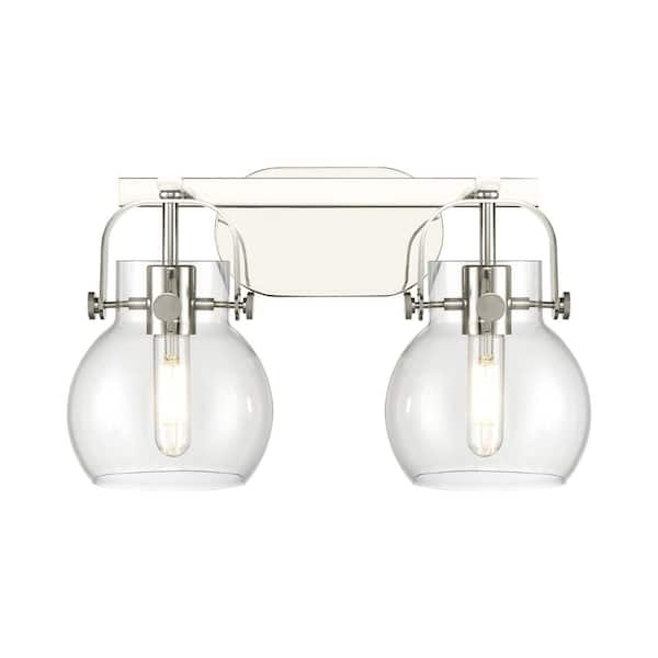 Innovations Pilaster II Sphere 17 in. 2-Light Polished Nickel Vanity Light with Glass Shade