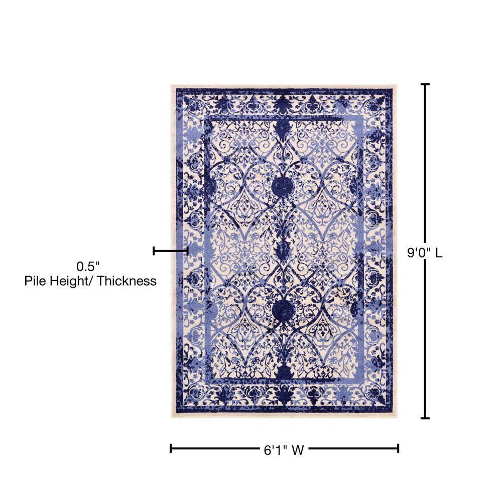 La Jolla 6' x 9' Reversible Blue Synthetic Area Rug